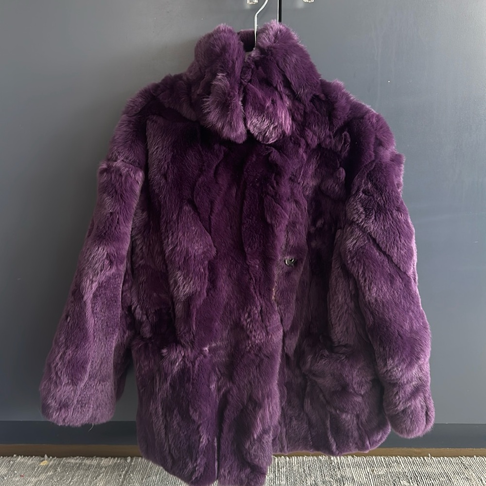Adrienne Laudau girls real fur coat - dyed purple size 6/8